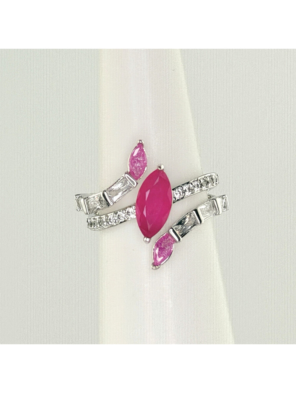 Bomb Party Ring Sz 6 "Winging & Blinging" Pink Sapphire +Quartz Rhodium RG41147